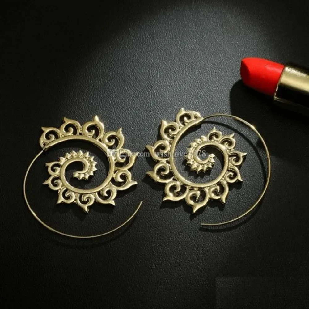 GOLD GEOMETRIC CIRCULAR SPIRAL TRIBAL BOHO GYPSY EARRINGS